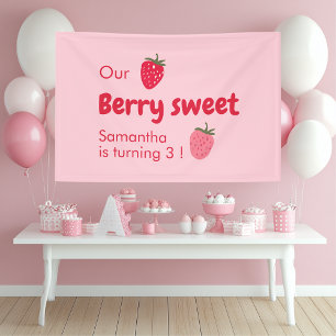 Pink and Red Strawberry Birthday Party  Banner