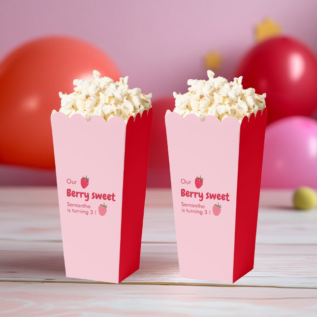 "Pink and Red Strawberry Birthday Party Favour Box (Creator Uploaded)