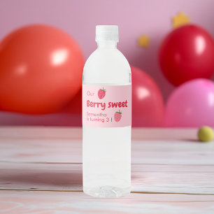 Pink and Red Strawberry Birthday Party Water Bottle Label