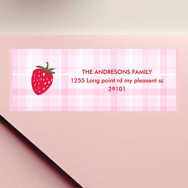 Pink and Red Strawberry Return Address Label (Creator Uploaded)