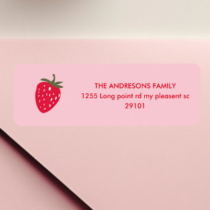 Pink and Red Strawberry Return Address Label