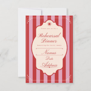 Pink and red stripe rehearsal dinner invitation