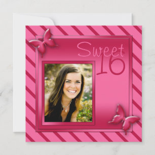 Pink and Red Stripe Sweet Sixteen Invitation