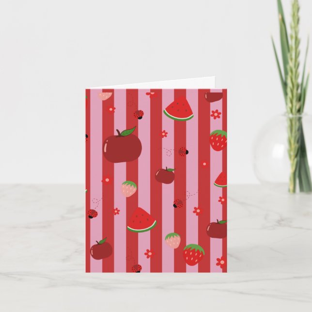 Pink and red striped card, with a fruity pattern card (Front)