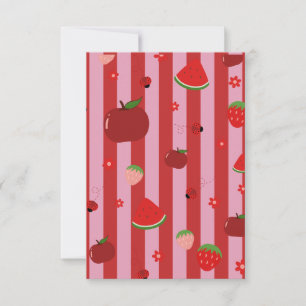 Pink and red striped card, with a fruity pattern thank you card
