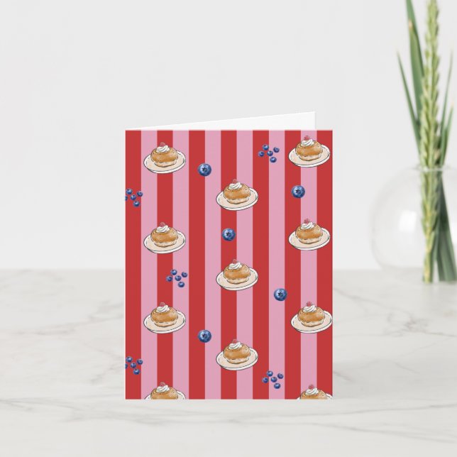 Pink and red striped card with cake pattern (Front)