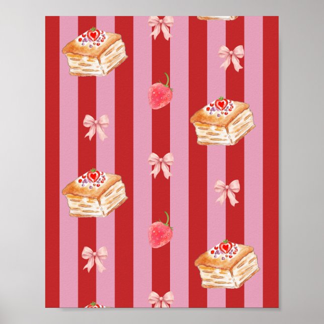 Pink and red striped design with cake pattern poster (Front)