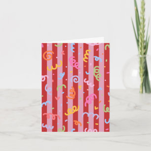 Pink and red striped, with confetti design  card