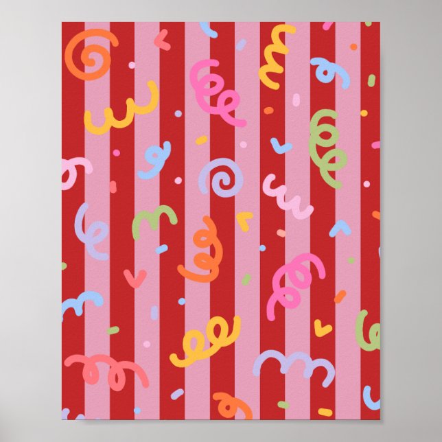 Pink and red striped, with confetti design  poster (Front)