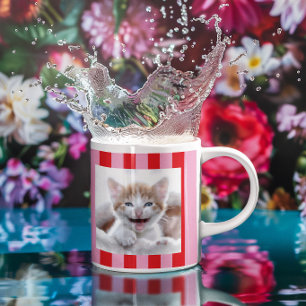 Pink and Red Stripes 2 Family Pet Photos Large Coffee Mug