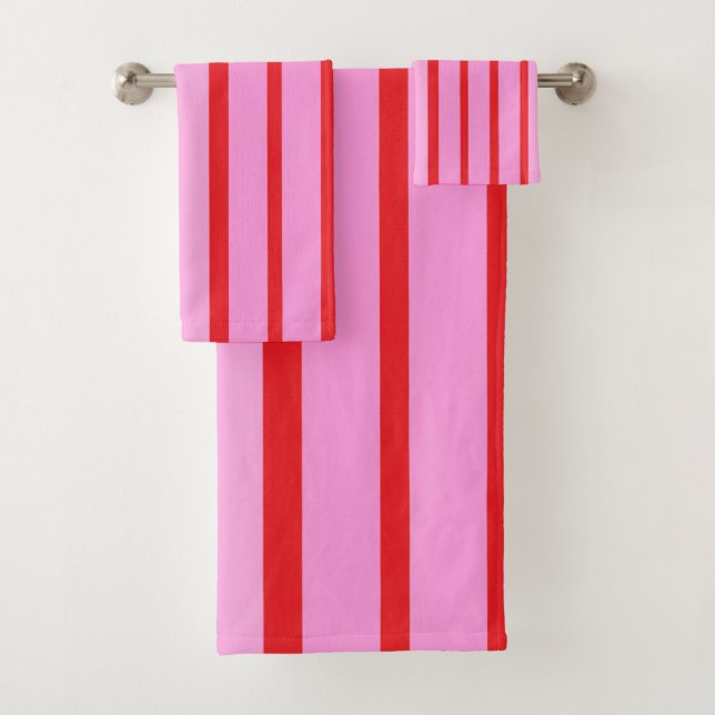 Pink and Red Stripes  Bath Towel Set (Insitu)