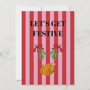 Pink and red stripes Christmas turkey Invitation