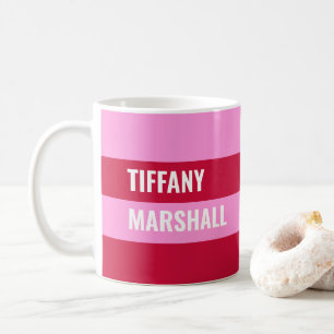 Pink and Red Stripes Pattern Personalised Coffee Mug