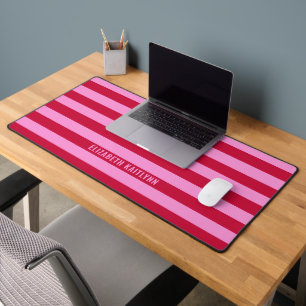  Pink and Red Stripes Pattern Personalised  Desk Mat