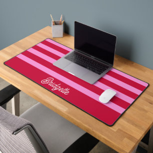 Pink and Red Stripes Pattern Personalised Desk Mat