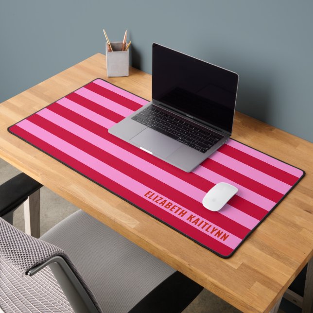  Pink and Red Stripes Pattern Personalised  Desk Mat (Office 2)
