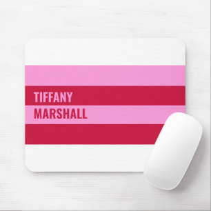 Pink and Red Stripes Pattern Personalised Mouse Pad