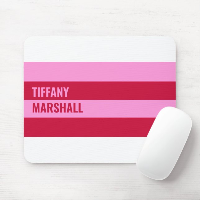  Pink and Red Stripes Pattern Personalised  Mouse Pad (With Mouse)