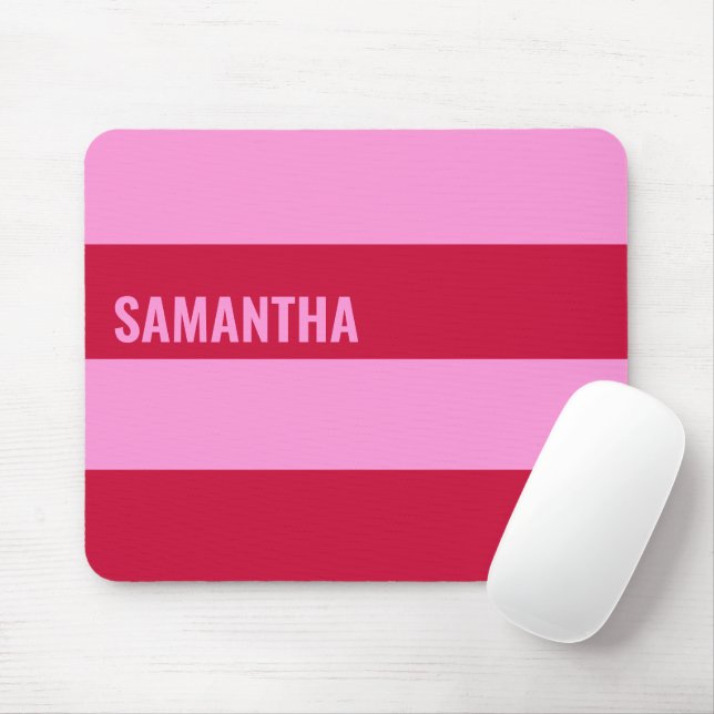  Pink and Red Stripes Pattern Personalised  Mouse Pad (With Mouse)