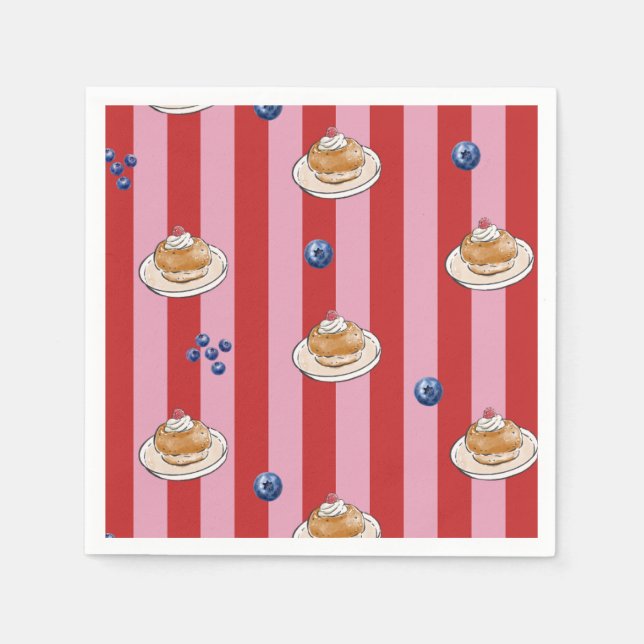 Pink and red stripes with cake pattern napkin (Front)