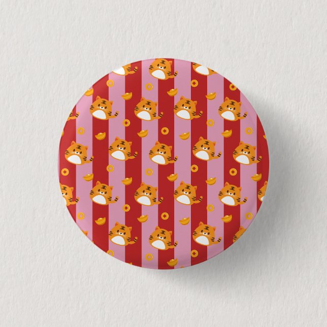 Pink and red stripes with cat pattern  3 cm round badge (Front)