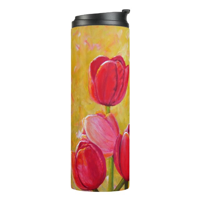 Pink and Red Tulip Arrangement Painting  Thermal Tumbler (Rotated Left)