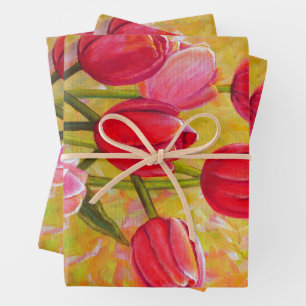 Pink and Red Tulip Arrangement Painting Wrapping Paper Sheet