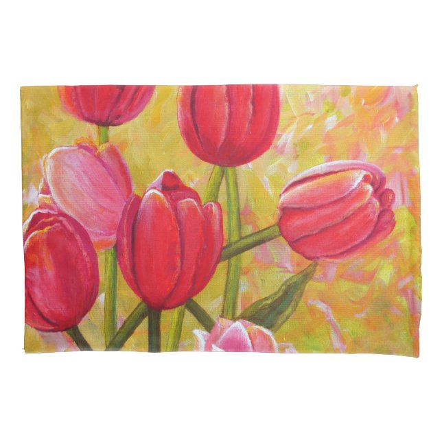 Pink and Red Tulip Arrangement   Pillowcase (Front)