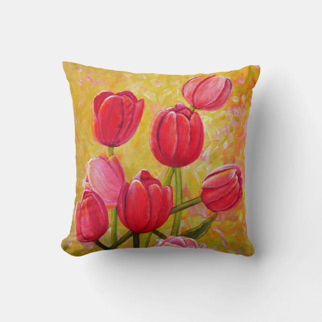 Pink and Red Tulips Painting  Cushion (Front)