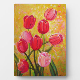 Pink and Red Tulips Painting Plaque