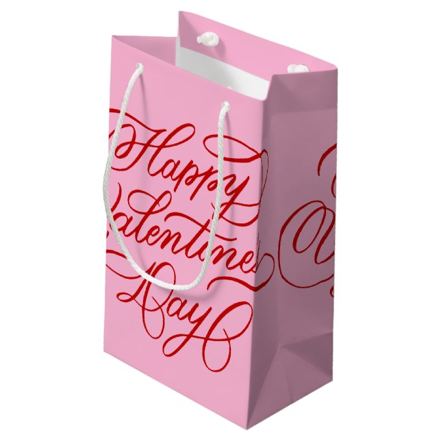 Pink and Red Valentine Calligraphy Small Gift Bag (Back Angled)