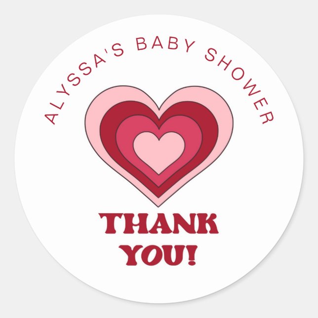 Pink and Red Valentine's Day Baby Shower Stickers (Front)