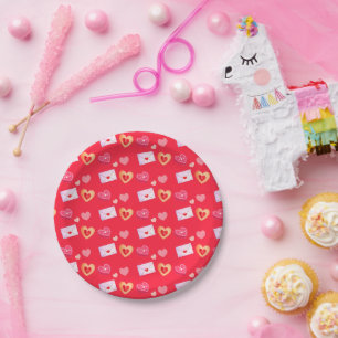 Pink And Red Valentine's Day Treats & Love Letter Paper Plate
