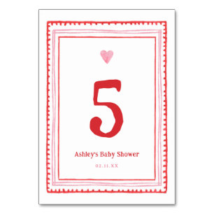 Pink and Red Valentines Heart Party Table Number