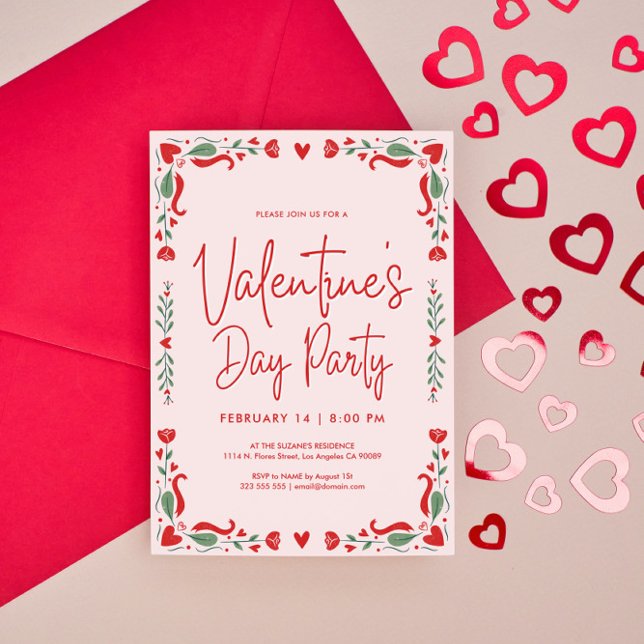 Pink and red Valentine's party Invitation (Creator Uploaded)