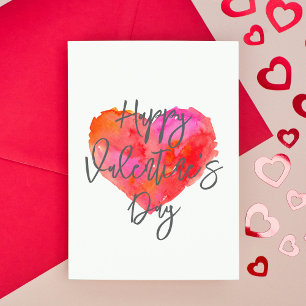 Pink and Red Watercolor Heart Valentine's Day Card