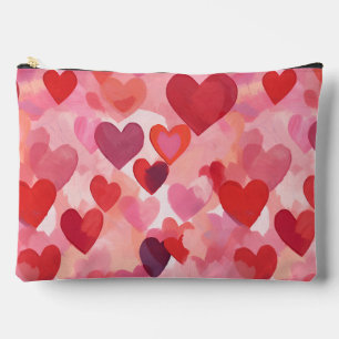 Pink and Red Watercolor Hearts Romantic Coquette Accessory Pouch