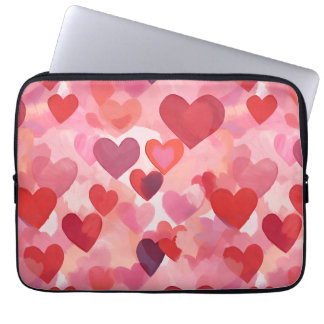 Pink and Red Watercolor Hearts Romantic Coquette Laptop Sleeve