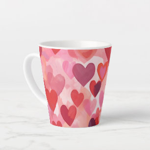 Pink and Red Watercolor Hearts Romantic Coquette Latte Mug