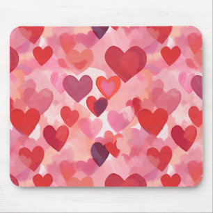 Pink and Red Watercolor Hearts Romantic Coquette Mouse Pad