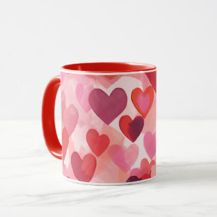 Pink and Red Watercolor Hearts Romantic Coquette Mug