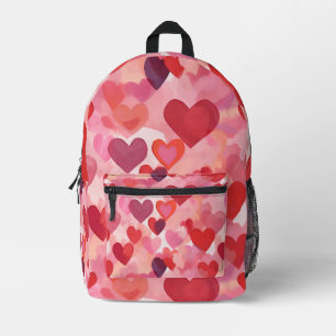 Pink and Red Watercolor Hearts Romantic Coquette Printed Backpack