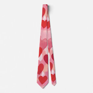 Pink and Red Watercolor Hearts Romantic Coquette Tie