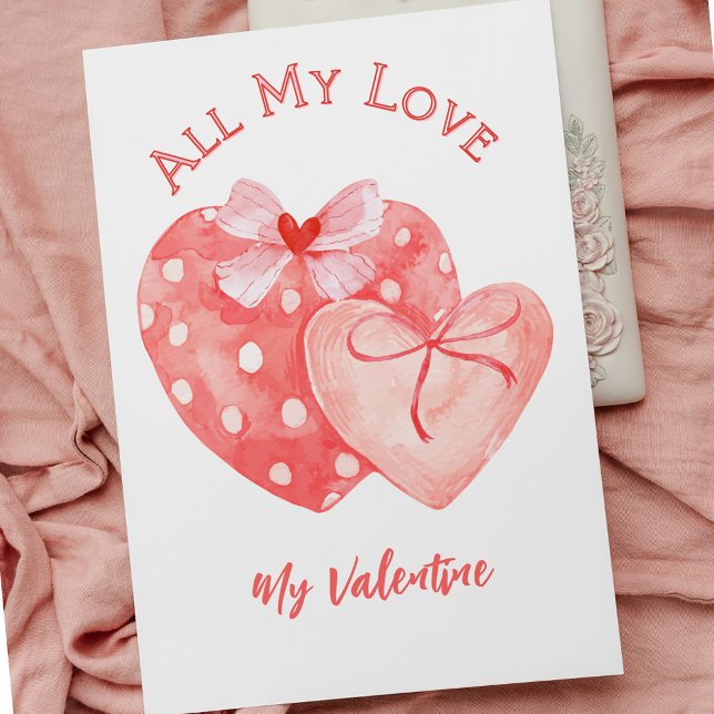 Pink and Red Watercolor Hearts Valentine's Day Card (Pink and Red Watercolor Hearts Valentine's Day Card
)