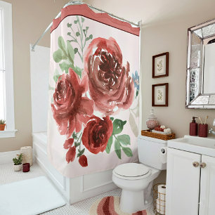 Pink and red watercolor roses shower curtain