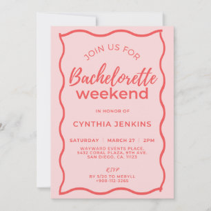 Pink and Red Wave Bachelorette Weekend Itinerary Invitation