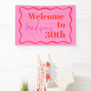 Pink and Red Wavy Border 30th Birthday Banner