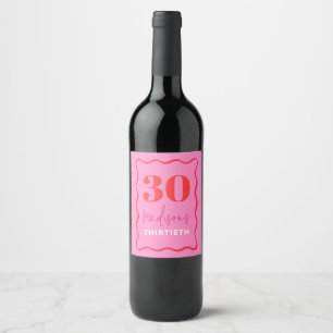 Pink and Red Wavy Border 30th Birthday Party Wine Label