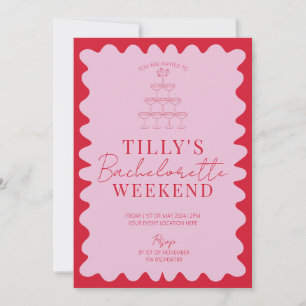 Pink and Red Wavy Hen Weekend Party Invitation