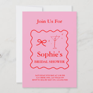 Pink and Red Wavy Retro Bridal Shower, Martini Invitation